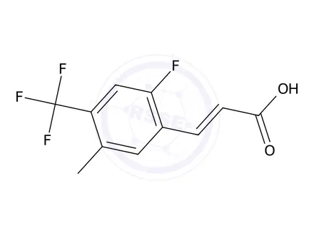 Chemical structure of (E)-3-(2-fluoro-5-methyl-4-(trifluoromethyl)phenyl)acrylic acid
