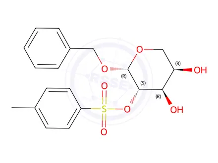Chemical structure of (2R,3S,4R,5R)-2-(benzyloxy)-4,5-dihydroxytetrahydro-2H-pyran-3-yl 4-methylbenzenesulfonate