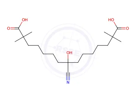 Chemical structure of 8-cyano-8-hydroxy-2,2,14,14-tetramethylpentadecanedioic acid