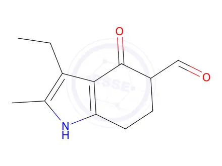 Chemical structure of 3-Ethyl-2-methyl-4-oxo-4,5,6,7-tetrahydro-1H-indole-5-carbaldehyde