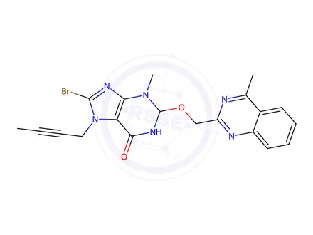 Chemical structure of 8-Bromo-7-(but-2-yn-1-yl)-3-methyl-2-((4-methylquinazolin-2-yl)methoxy)-1,2,3,7-tetrahydro-6H-purin-6-one