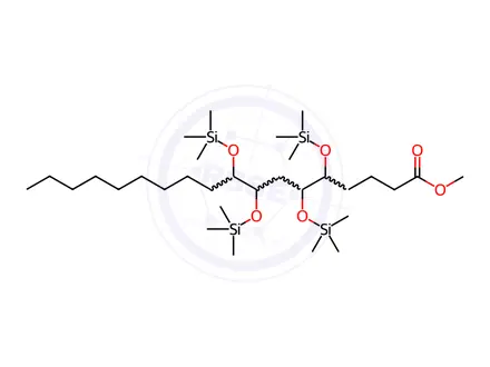 Chemical structure of 5,6,8,9-Tetrakis[(trimethylsilyl)oxy]octadecanoic acid methyl ester