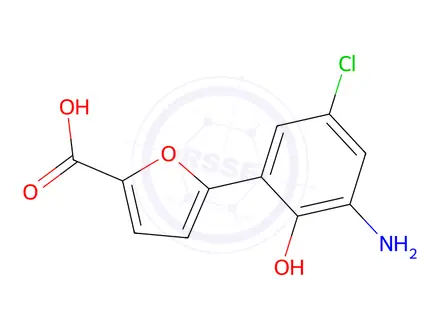 Chemical structure of 5-(3-amino-5-chloro-2-hydroxyphenyl)furan-2-carboxylic acid
