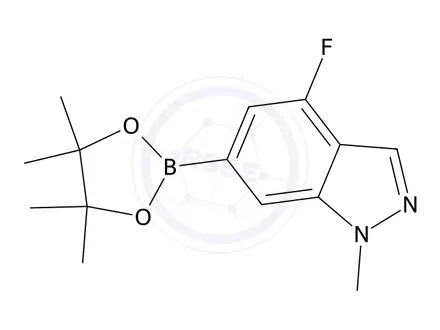 Chemical structure of 4-Fluoro-1-methyl-6-(4,4,5,5-tetramethyl-1,3,2-dioxaborolan-2-yl)-1H-indazole