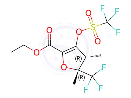 Chemical structure of Ethyl (4R,5R)-4,5-dimethyl-5-(trifluoromethyl)-3-(((trifluoromethyl)sulfonyl)oxy)-4,5-dihydrofuran-2-carboxylate