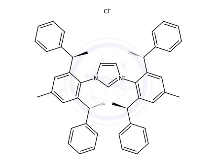 Chemical structure of 1,3-Bis(4-methyl-2,6-bis((R)-1-phenylethyl)phenyl)-1H-imidazol-3-ium chloride