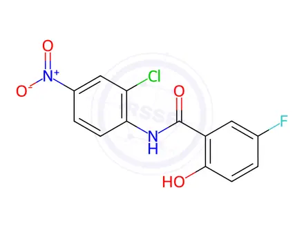 Chemical structure of Benzamide, N-(2-chloro-4-nitrophenyl)-5-fluoro-2-hydroxy-