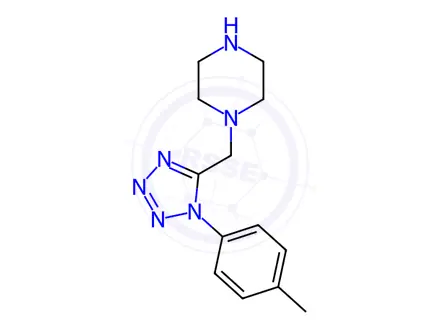 Chemical structure of 1-{[1-(4-Methylphenyl)-1H-tetrazol-5-yl]methyl}piperazine dihydrochloride