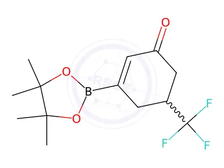 Chemical structure of 3-(4,4,5,5-tetramethyl-1,3,2-dioxaborolan-2-yl)-5-(trifluoromethyl)cyclohex-2-en-1-one