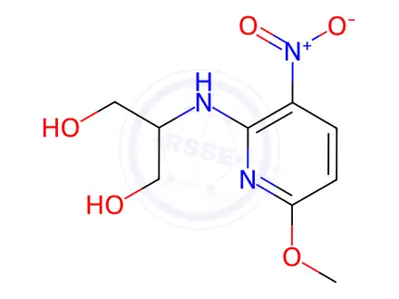 Chemical structure of 2-((6-Methoxy-3-nitropyridin-2-yl)amino)propane-1,3-diol