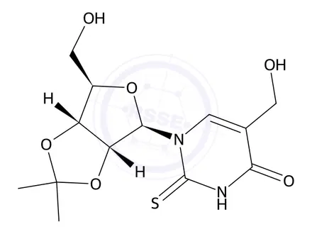 Chemical structure of 5-(Hydroxymethyl)-1-((3aR,4R,6R,6aR)-6-(hydroxymethyl)-2,2-dimethyltetrahydrofuro[3,4-d][1,3]dioxol-4-yl)-2-thioxo-2,3-dihydropyrimidin-4(1H)-one