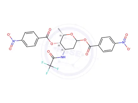 Chemical structure of 2,3,6-Trideoxy-3-[(trifluoroacetyl)amino]-lyxo-hexopyranose 1,4-Bis(4-nitrobenzoate)
