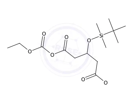 Chemical structure of 1-Ethoxycarbonyl-5-methyl-(3R)-3-tert-butyl-dimethylsilyloxypentanedioate