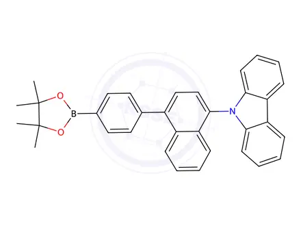 Chemical structure of 9-(4-(4-(4,4,5,5-tetramethyl-1,3,2-dioxaborolan-2-yl)phenyl)naphthalen-1-yl)-9H-carbazole