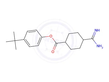 Chemical structure of 4-amidinocyclohexanecarboxylic acid 4-tert-butylphenyl ester