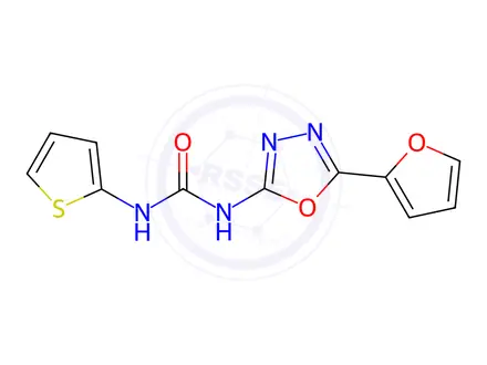 Chemical structure of 1-(5-(Furan-2-yl)-1,3,4-oxadiazol-2-yl)-3-(thiophen-2-yl)urea