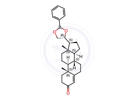 Chemical structure of Pregn-4-en-3-one, 20beta,21-dihydroxy-, cyclic benzeneboronate