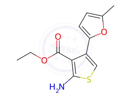 Chemical structure of Ethyl-2-amino-4-(5-methyl-2-furanyl)-3-thiophenecarboxylate
