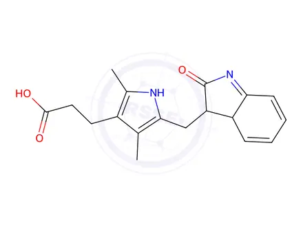 Chemical structure of (Z)-3-(2,4-Dimethyl-5-((2-oxoindolin-3-ylidene)methyl)-1H-pyrrol-3-yl)propanoic acid (SU-6668)