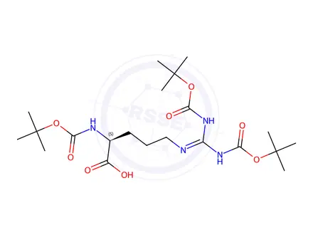 Chemical structure of (S)-5-(1,3-Bis(tert-butoxycarbonyl)guanidino)-2-((tert-butoxycarbonyl)amino)pentanoic acid