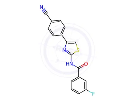 Chemical structure of N-(4-(4-Cyanophenyl)thiazol-2-yl)-3-fluorobenzamide