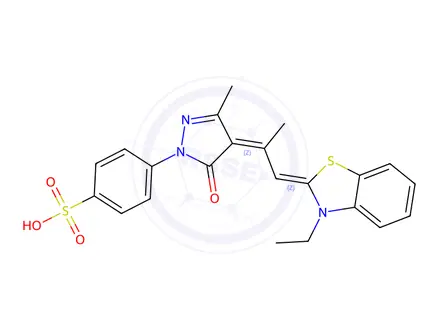 Chemical structure of 4-(4-(1-(3-Ethylbenzo[d]thiazol-2(3H)-ylidene)propan-2-ylidene)-3-methyl-5-oxo-4,5-dihydro-1H-pyrazol-1-yl)benzenesulfonic acid