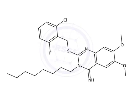 Chemical structure of 2-((2-Chloro-6-fluorobenzyl)thio)-6,7-dimethoxy-3-octylquinazolin-4(3H)-imine