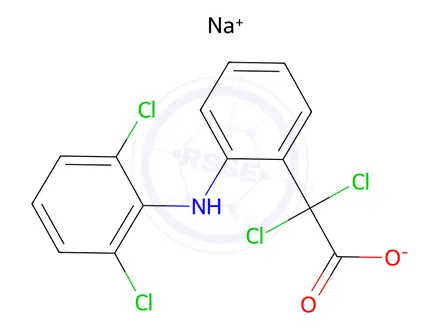 Chemical structure of Sodium 2,2-dichloro-2-(2-((2,6-dichlorophenyl)amino)phenyl)acetate