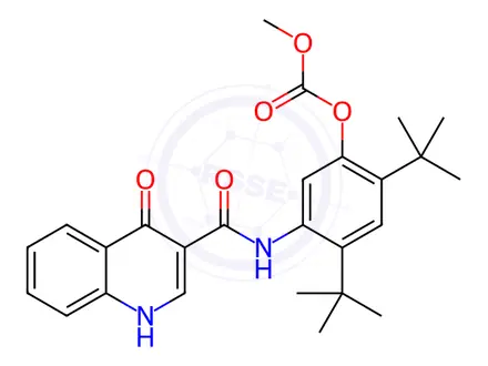 Chemical structure of N-[5-(Methoxycarbonyloxy)-2,4-di(tert-butyl)phenyl]-4-oxo-1H-quinoline-3-carboxamide