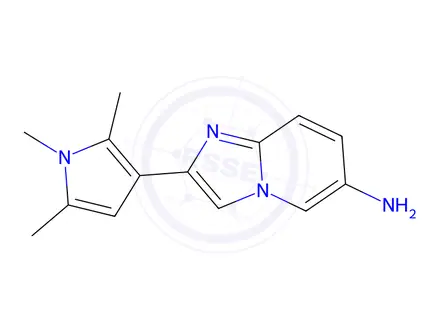 Chemical structure of 2-(1,2,5-trimethyl-1H-pyrrol-3-yl)imidazo[1,2-a]pyridin-6-amine