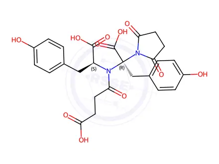 Chemical structure of 4-(((R)-1-Carboxy-1-(2,5-dioxopyrrolidin-1-yl)-2-(4-hydroxyphenyl)ethyl)((S)-1-carboxy-2-(4-hydroxyphenyl)ethyl)amino)-4-oxobutanoic acid