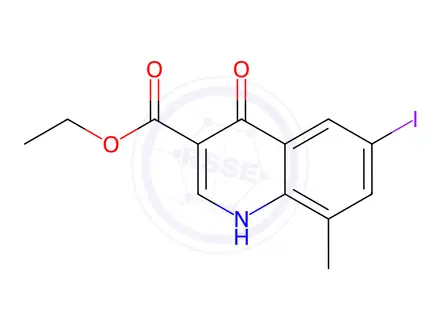 Chemical structure of Ethyl 6-Iodo-8-methyl-4-oxo-1,4-dihydro-3-quinolinecarboxylate