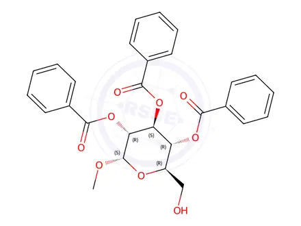 Chemical structure of Methyl 2,3,4-tri-O-benzoyl-α-D-glucopyranoside
