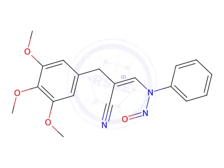 Chemical structure of (Z)-N-(2-cyano-3-(3,4,5-trimethoxyphenyl)prop-1-en-1-yl)-N-phenylnitrous amide