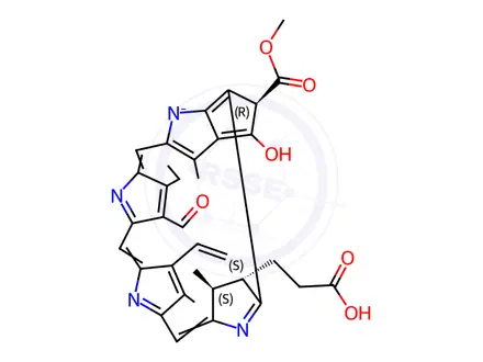 Chemical structure of sodium [3S-(3alpha,4beta,21beta)]-[14-ethyl-13-formyl-21-(methoxycarbonyl)-4,8,18-trimethyl-20-oxo-9-vinylphorbine-3-propionato(3-)-N23,N24,N25,N26]cuprate(1-)