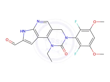 Chemical structure of 3-(2,6-difluoro-3,5-dimethoxyphenyl)-1-ethyl-2-oxo-2,3,4,7-tetrahydro-1H-pyrrolo[3',2':5,6]pyrido[4,3-d]pyrimidine-8-carbaldehyde