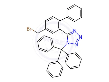 Chemical structure of 5-(4-(Bromomethyl)-[1,1'-biphenyl]-2-yl)-1-trityl-1H-tetrazole