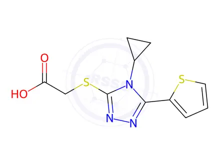 Chemical structure of 2-{[4-cyclopropyl-5-(thiophen-2-yl)-4H-1,2,4-triazol-3-yl]sulfanyl}acetic acid