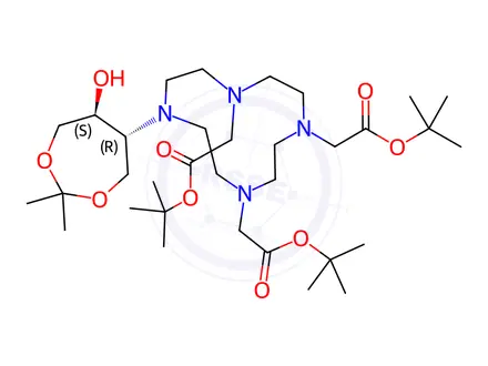 Chemical structure of Rel-1,​4,​7-Tris(1,​1-​dimethylethyl) Ester 10-​[(5R,​6S)​-​6-​Hydroxy-​2,​2-​dimethyl-​1,​3-​dioxepan-​5-​yl]​-1,​4,​7,​10-​tetraazacyclododecan​e-​1,​4,​7-​triacetic Acid