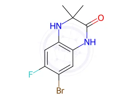 Chemical structure of 7-Bromo-6-fluoro-3,3-dimethyl-3,4-dihydroquinoxalin-2(1H)-one