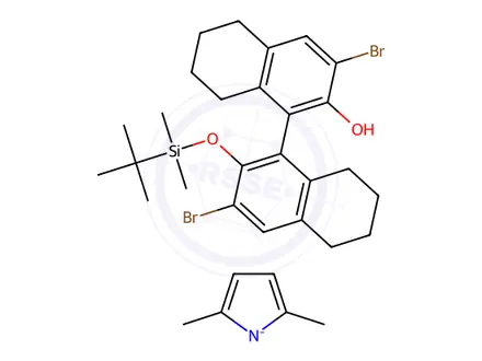 Chemical structure of (R)-1-((3,3'-Dibromo-2'-((tert-butyldimethylsilyl)oxy)-5,5',6,6',7,7',8,8'-octahydro-[1,1'-binaphthalen]-2-yl)oxy)-1-(2,5-dimethyl-1H-pyrrol-1-yl)-N-(2,6-dimethylphenyl)-1-(2-methyl-2-phenylpropylidene)molybdenum (VI) paraffin pellets