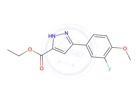 Chemical structure of Ethyl 5-(3-fluoro-4-methoxyphenyl)-1H-pyrazole-3-carboxylate