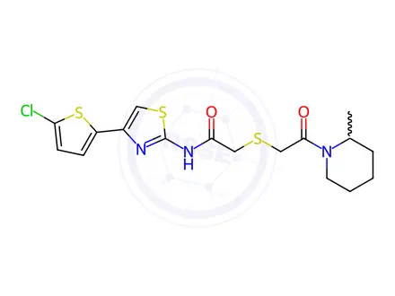 Chemical structure of N-(4-(5-Chlorothiophen-2-yl)thiazol-2-yl)-2-((2-(2-methylpiperidin-1-yl)-2-oxoethyl)thio)acetamide
