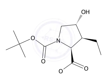 Chemical structure of 1-(Tert-butyl) 2-methyl (2S,3S,4R)-3-ethyl-4-hydroxypyrrolidine-1,2-dicarboxylate