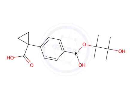 Chemical structure of 1-(4-(4,4,5,5-Tetramethyl-1,3,2-dioxaborolan-2-yl)phenyl)cyclopropane-1-carboxylic acid