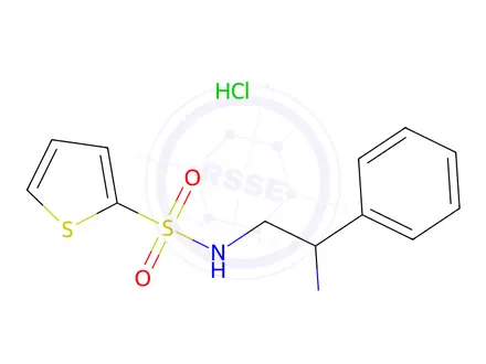 Chemical structure of N-(2-amino-2-phenylethyl)thiophene-2-sulfonamide hydrochloride