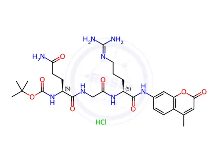 Chemical structure of Boc-Gln-Gly-Arg-AMC Hydrochloride