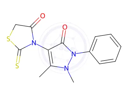 Chemical structure of 3-(1,5-dimethyl-3-oxo-2-phenyl-2,3-dihydro-1H-pyrazol-4-yl)-2-thioxothiazolidin-4-one