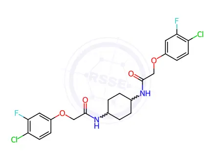 Chemical structure of Acetamide, N,N'-trans-1,4-cyclohexanediylbis[2-(4-chloro-3-fluorophenoxy)-