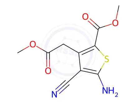 Chemical structure of 5-Amino-4-cyano-2-(methoxycarbonyl)-3-thiopheneacetic Acid Methyl Ester